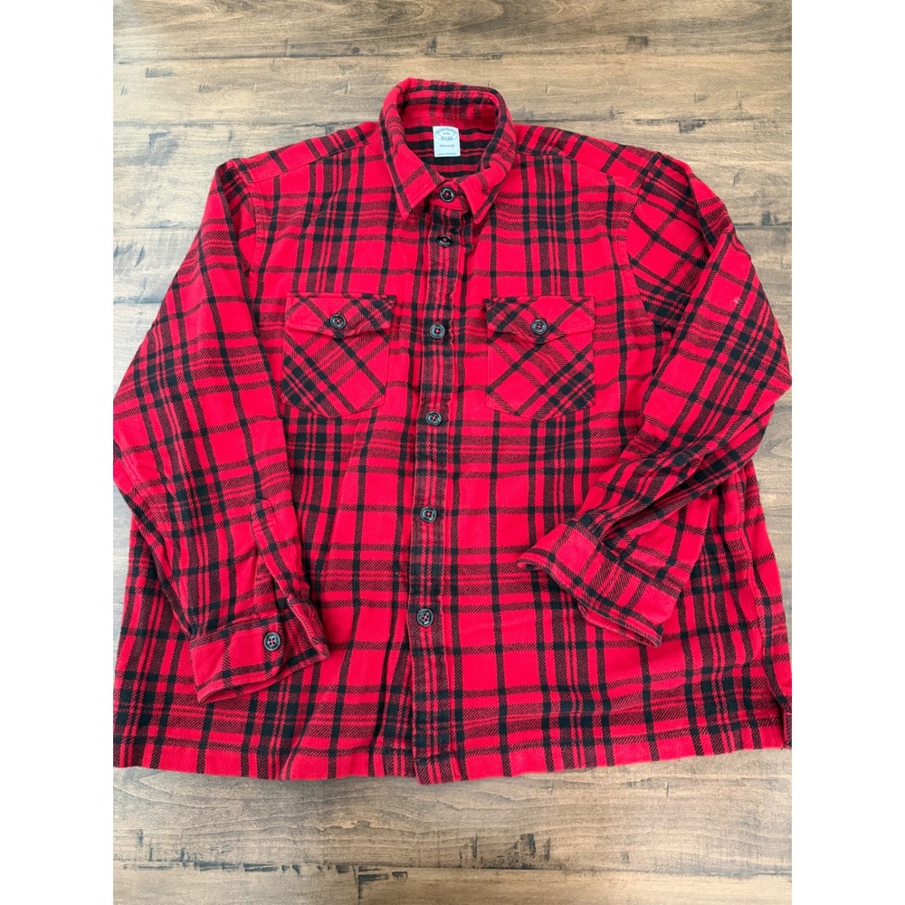 Brooks Brothers Mens XXL Regular Red Black Plaid Flannel Button Down Shirt